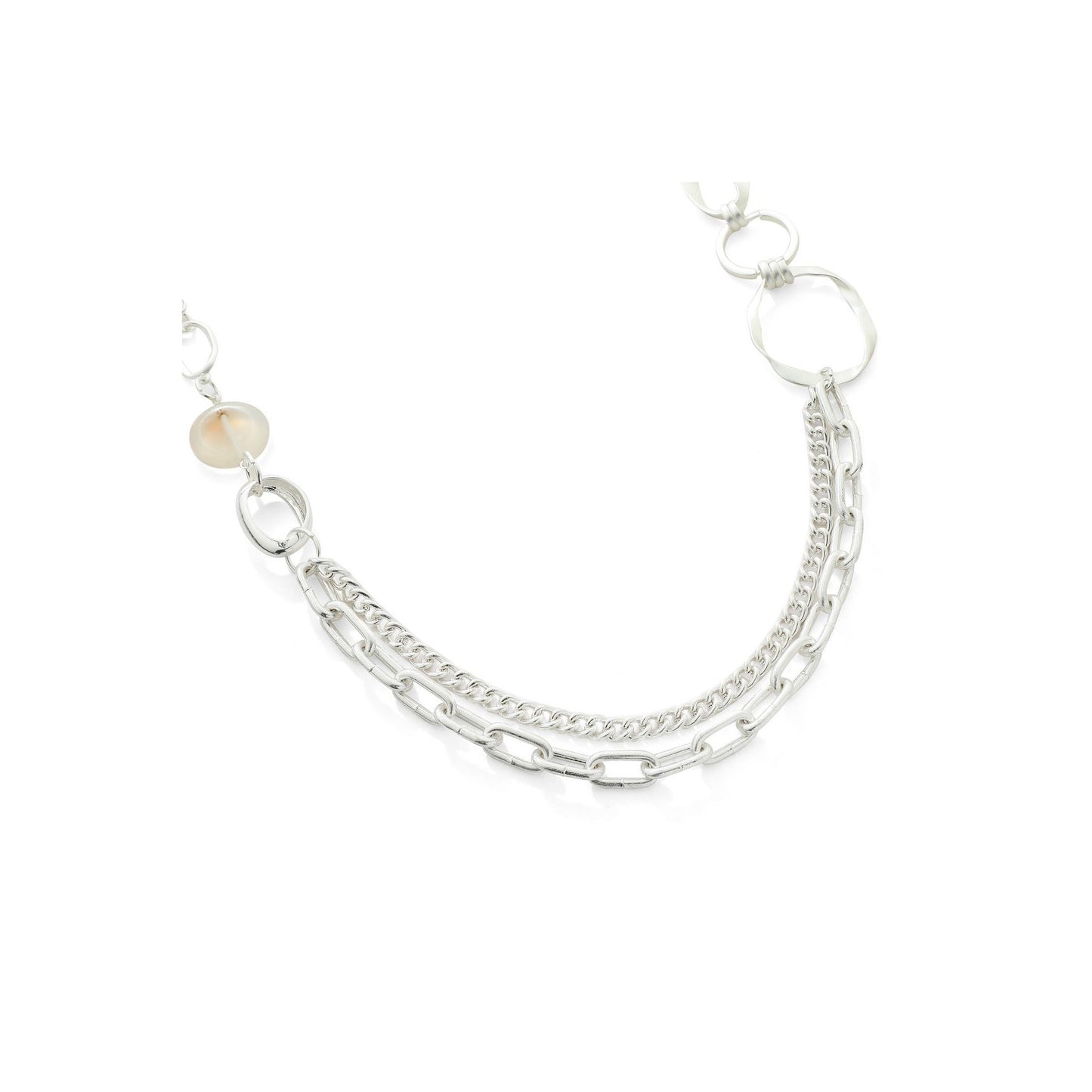 Party - Silver Mixed Link Chains with Grey Pebble Long Necklace from Frinkle