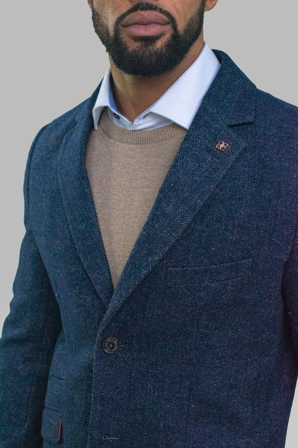 House of Cavani Wool Overcoat Tweed Jacket 3/4 Length - Azure