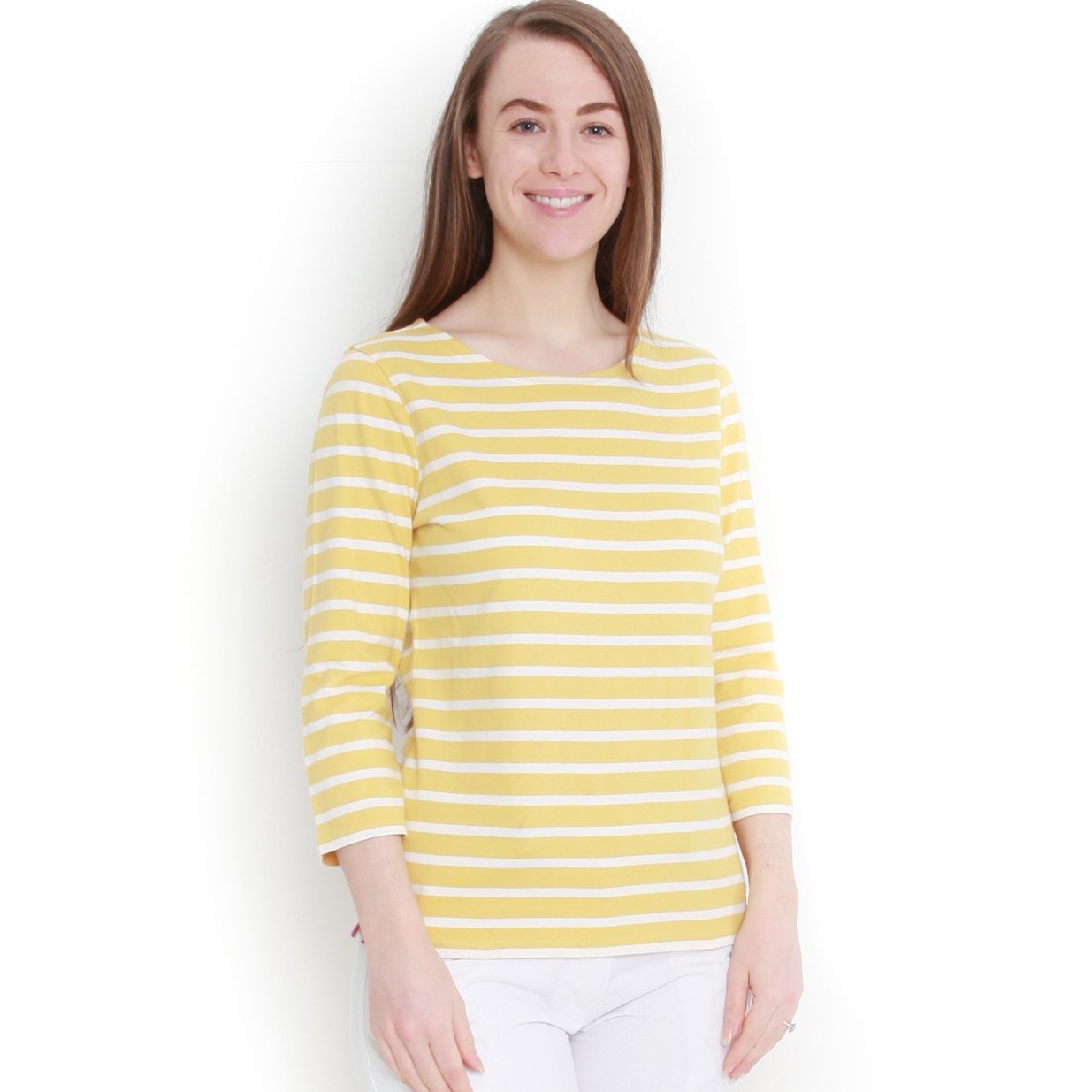Lazy Jacks Ladies 3/4 Sleeve Breton Top In Maize Yellow LJ97S @ www.millscountrystore.com