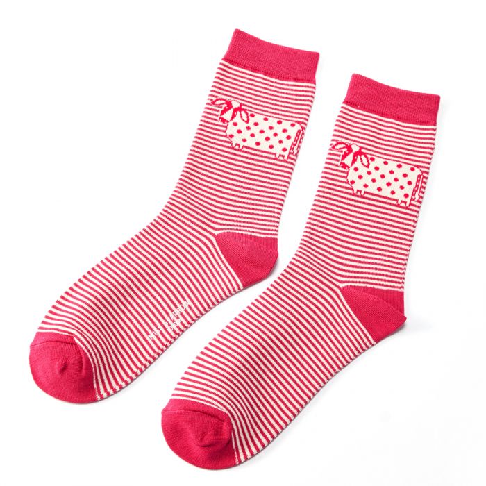 Miss Sparrow Cute Cow Stripes Socks Red