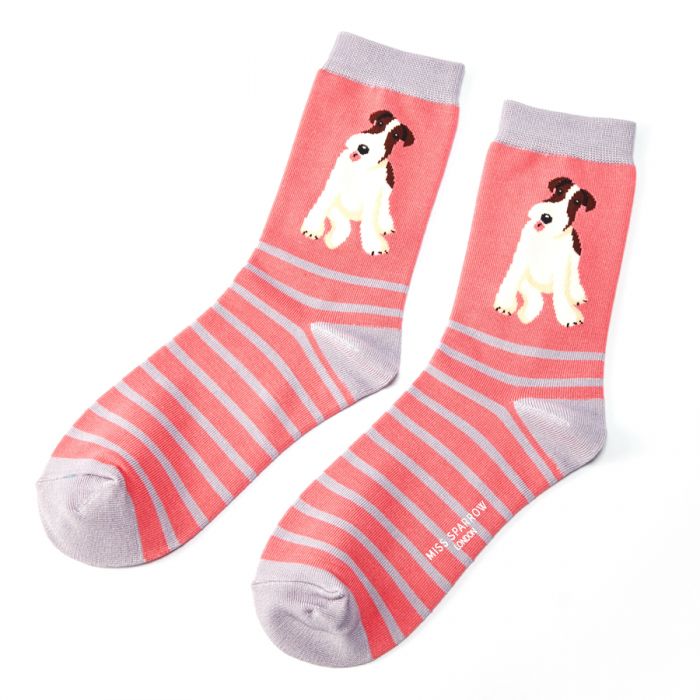 Miss Sparrow Fox Terrier Stripes Socks Pink