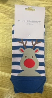 Miss Sparrow Rudolph Stripped Socks Pink & Navy