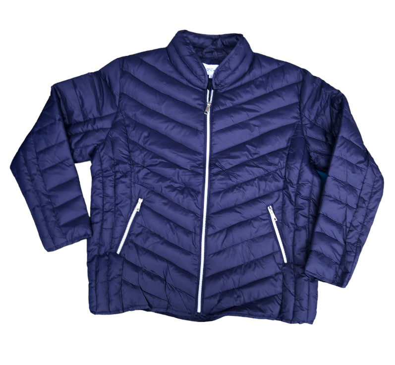 MudFlower Ladies Fake Down Light Weight Jacket in Navy Blue