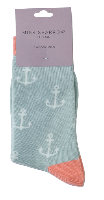 Miss Sparrow Anchors Socks Duck Egg