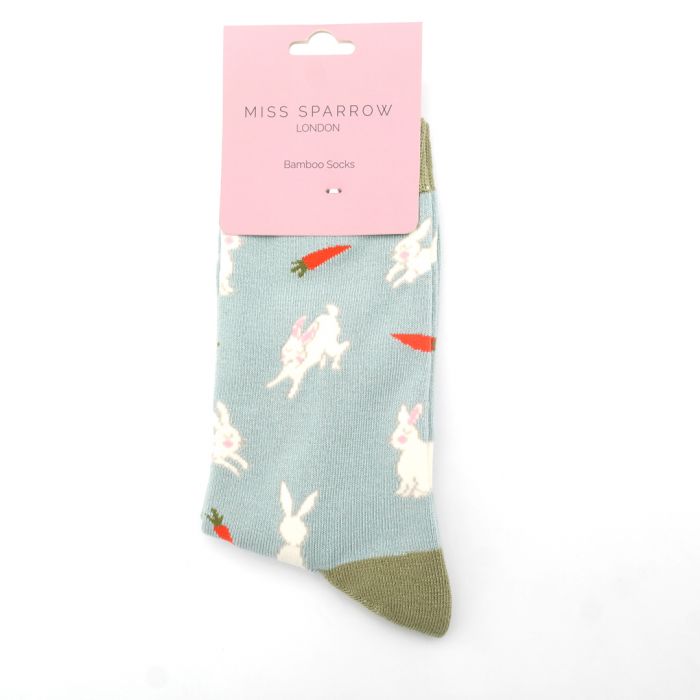 Miss Sparrow  Bunnies & Carrots Socks Duck Egg