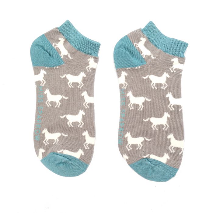 Miss Sparrow Ankle Socks Horses Light Grey