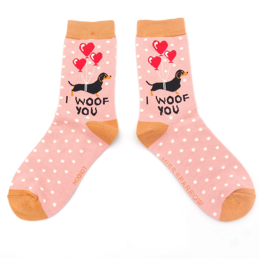 Miss Sparrow I Woof You Socks Dusky Pink