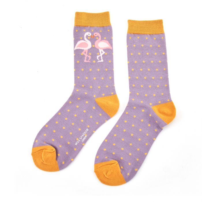 Miss Sparrow Kissing Flamingos Socks Dusky Purple