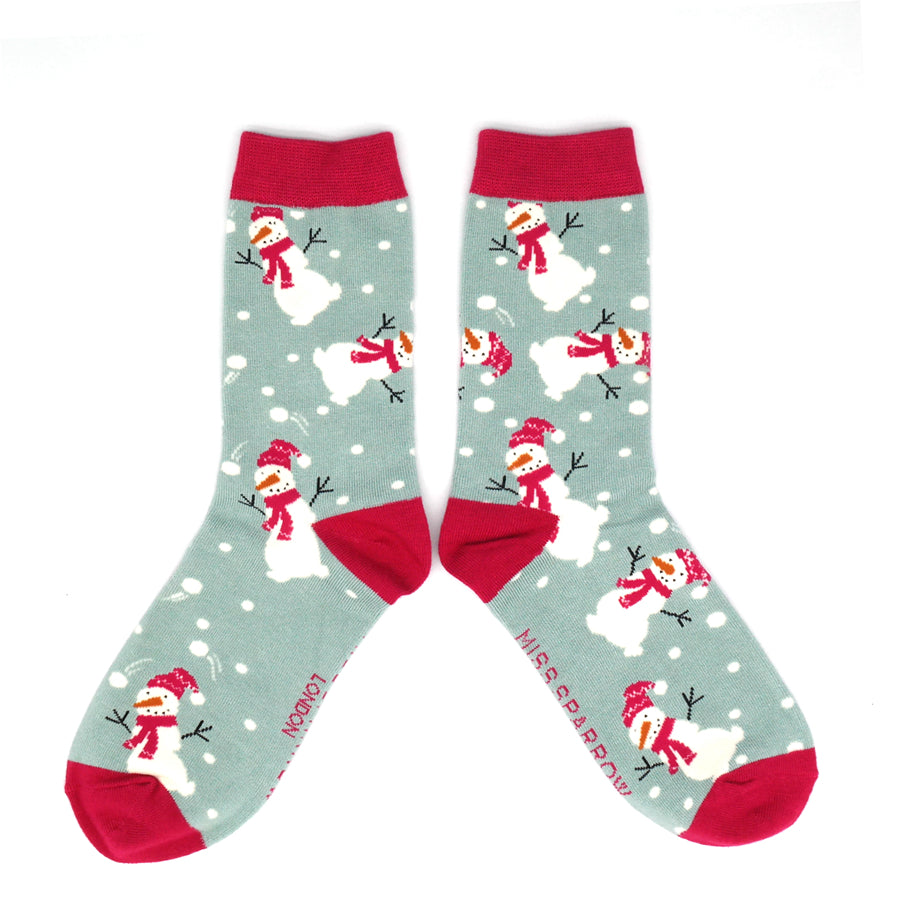 Miss Sparrow Snowmen Socks Duck Egg