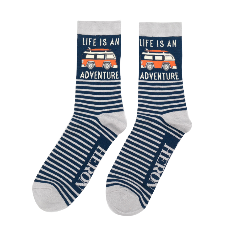 Mr Heron Camper Stripes Socks Navy & Grey