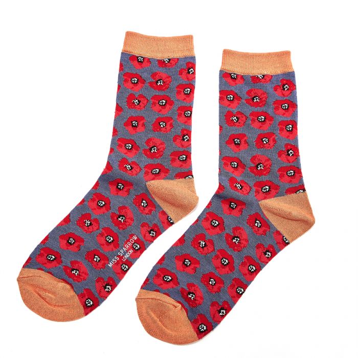 Miss Sparrow Poppies Socks Navy