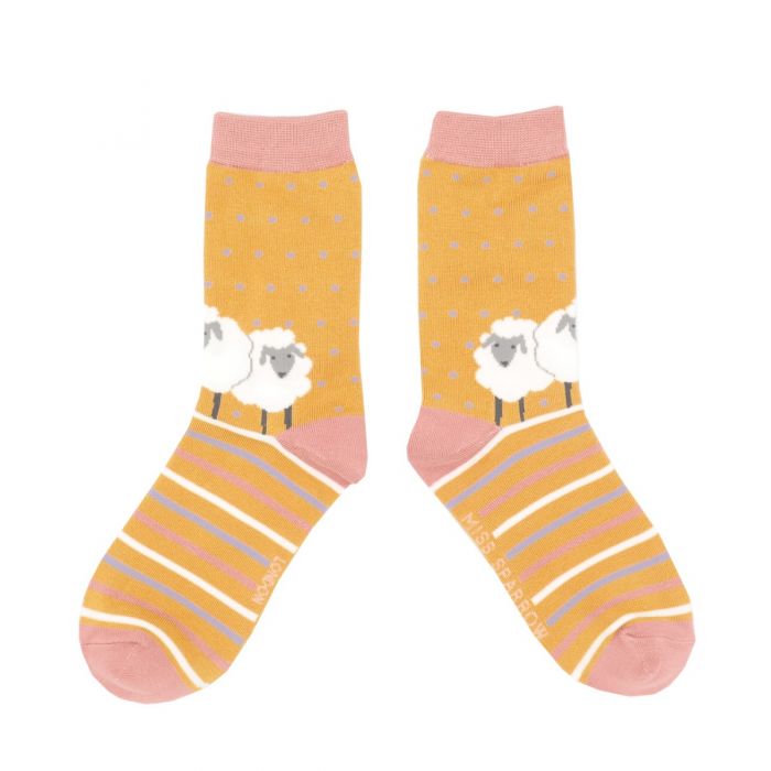 Miss Sparrow Sheep Friends Socks Mustard