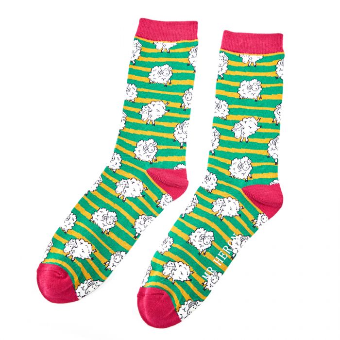 Mr Heron Sheep & Stripes Socks Green