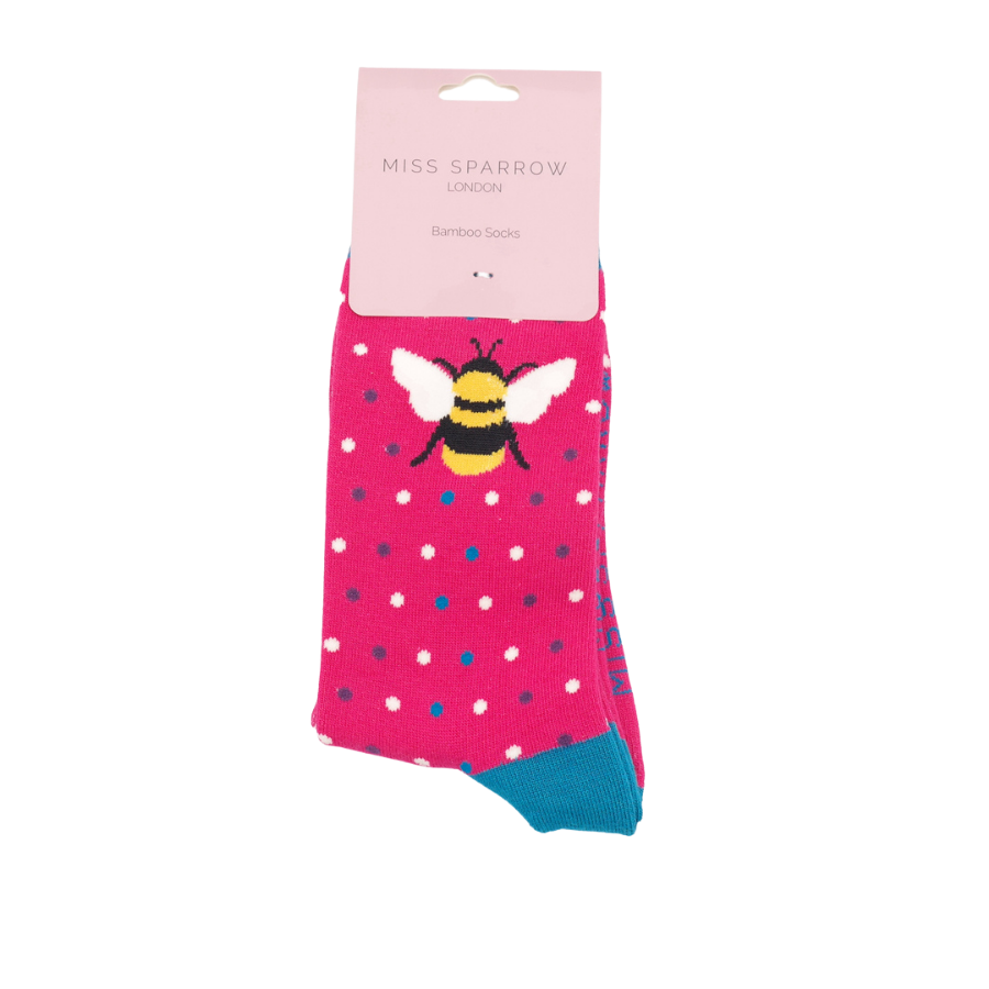 Miss Sparrow Bumble Bee & Dots Socks Fuchsia