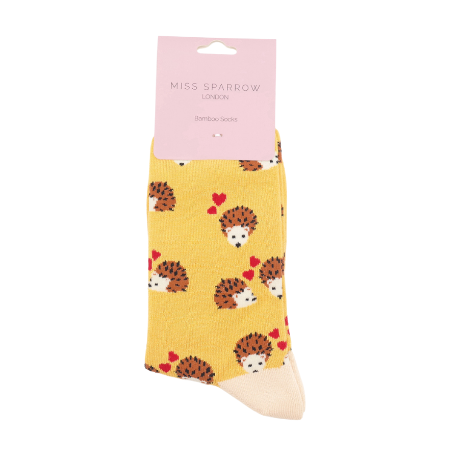 Miss Sparrow Hearts & Hedgehogs Socks Yellow