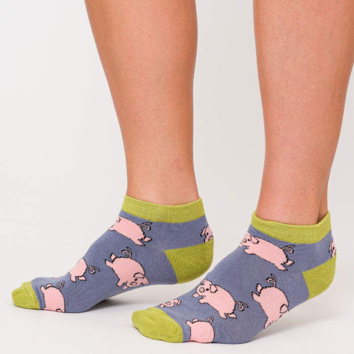 Miss Sparrow Ankle Socks Piglets Cornflower