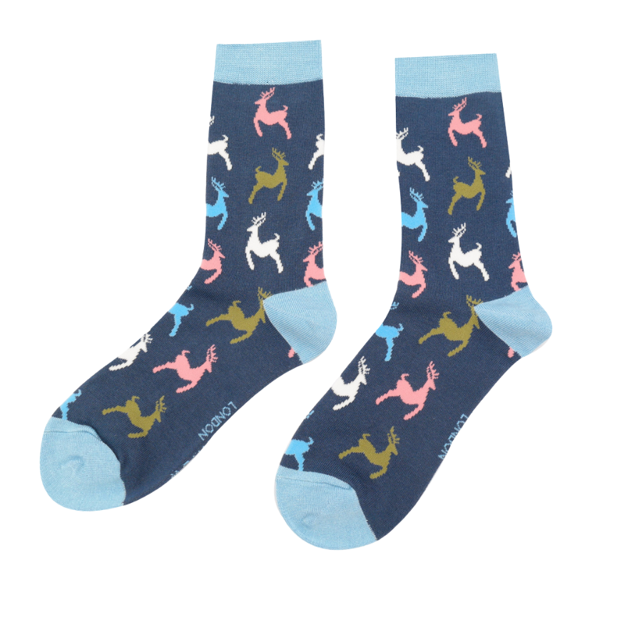Miss Sparrow Leaping Deer Socks Navy