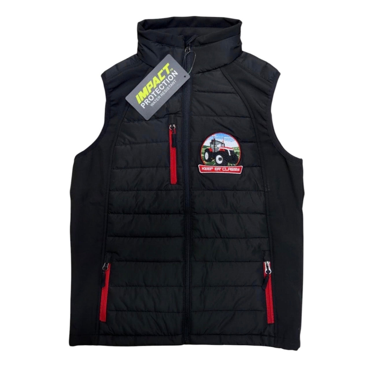 Kids Impact Black Quilted Bodywarmer - Keep er Classy  "If It`s Not Red Leave It In The Shed"