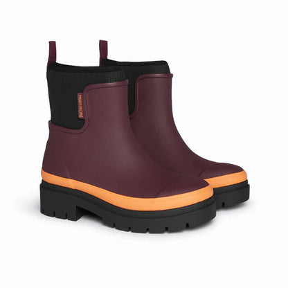 Merry People Tully Ankle Wellington Boot - Plum & Neon Orange