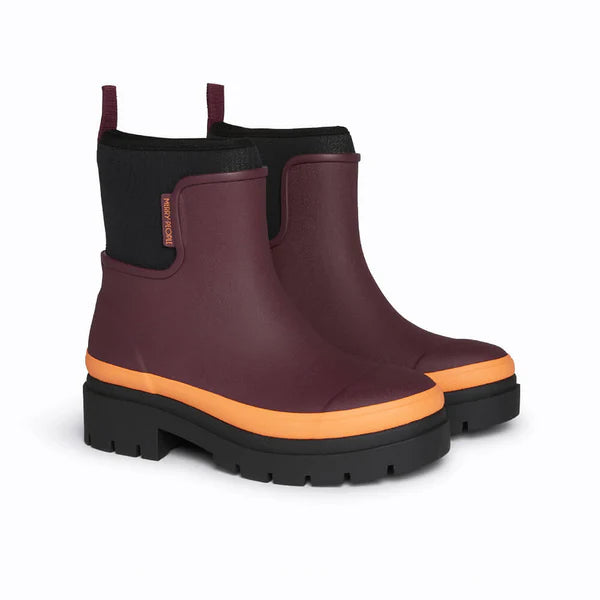 Merry People Tully Ankle Wellington Boot - Plum & Neon Orange