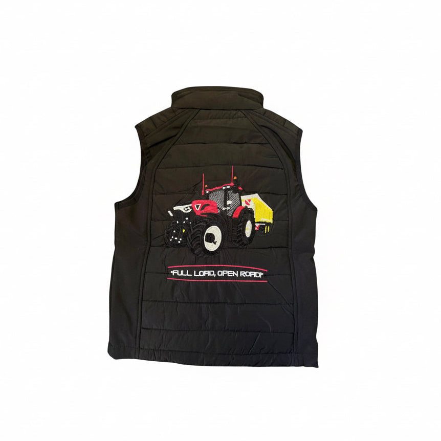 Kids Impact Black Quilted Bodywarmer - Red Power "Full Load , Open Road"