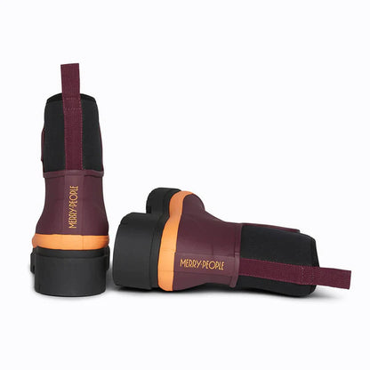 Merry People Tully Ankle Wellington Boot - Plum & Neon Orange