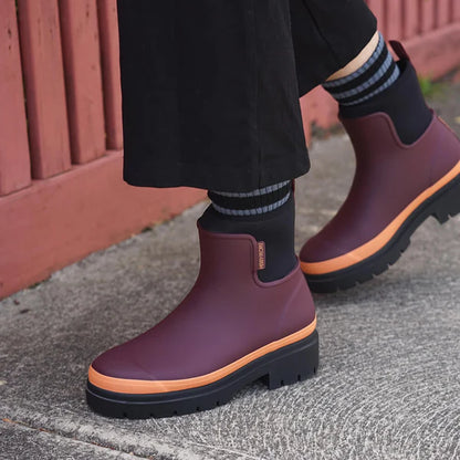 Merry People Tully Ankle Wellington Boot - Plum & Neon Orange