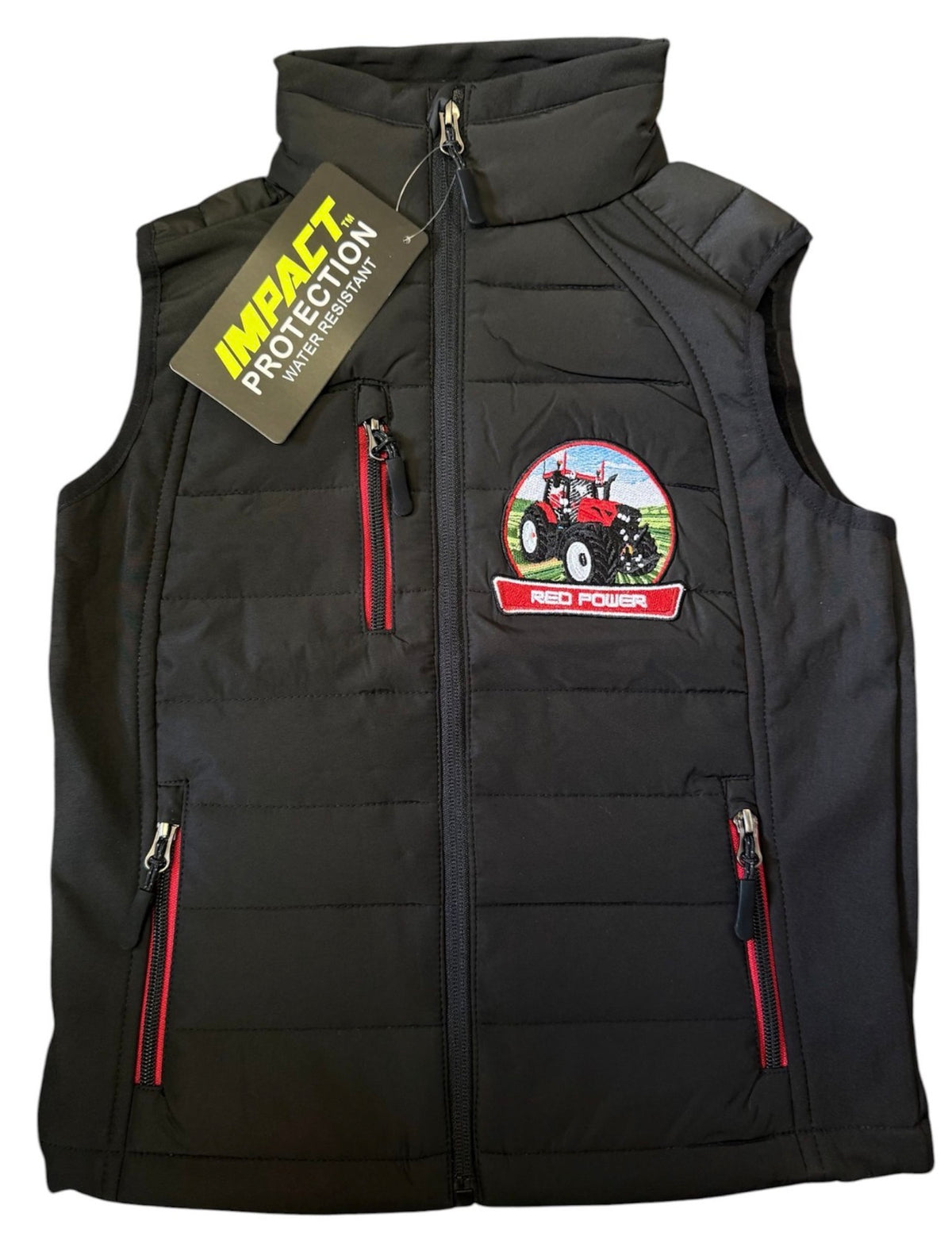 Kids Impact Black Quilted Bodywarmer - Red Power "Full Load , Open Road"