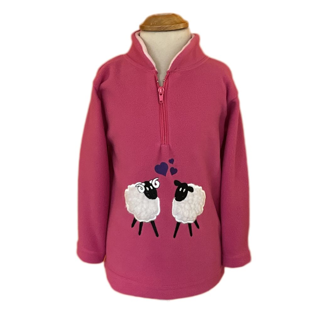 Ramblers Girls Love Ewe Cerise  – Pink Zip Neck Fleece
