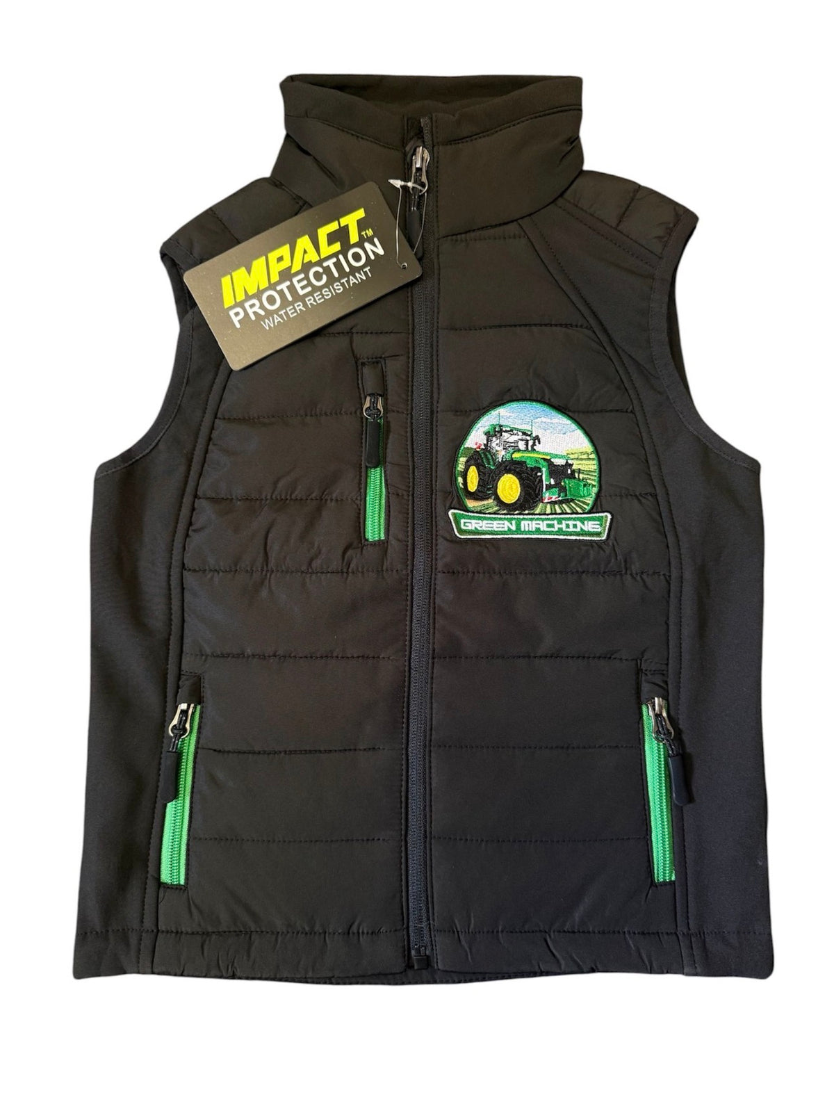 Kids Impact Black Quilted Bodywarmer Green Machine "Hauling The Dream"