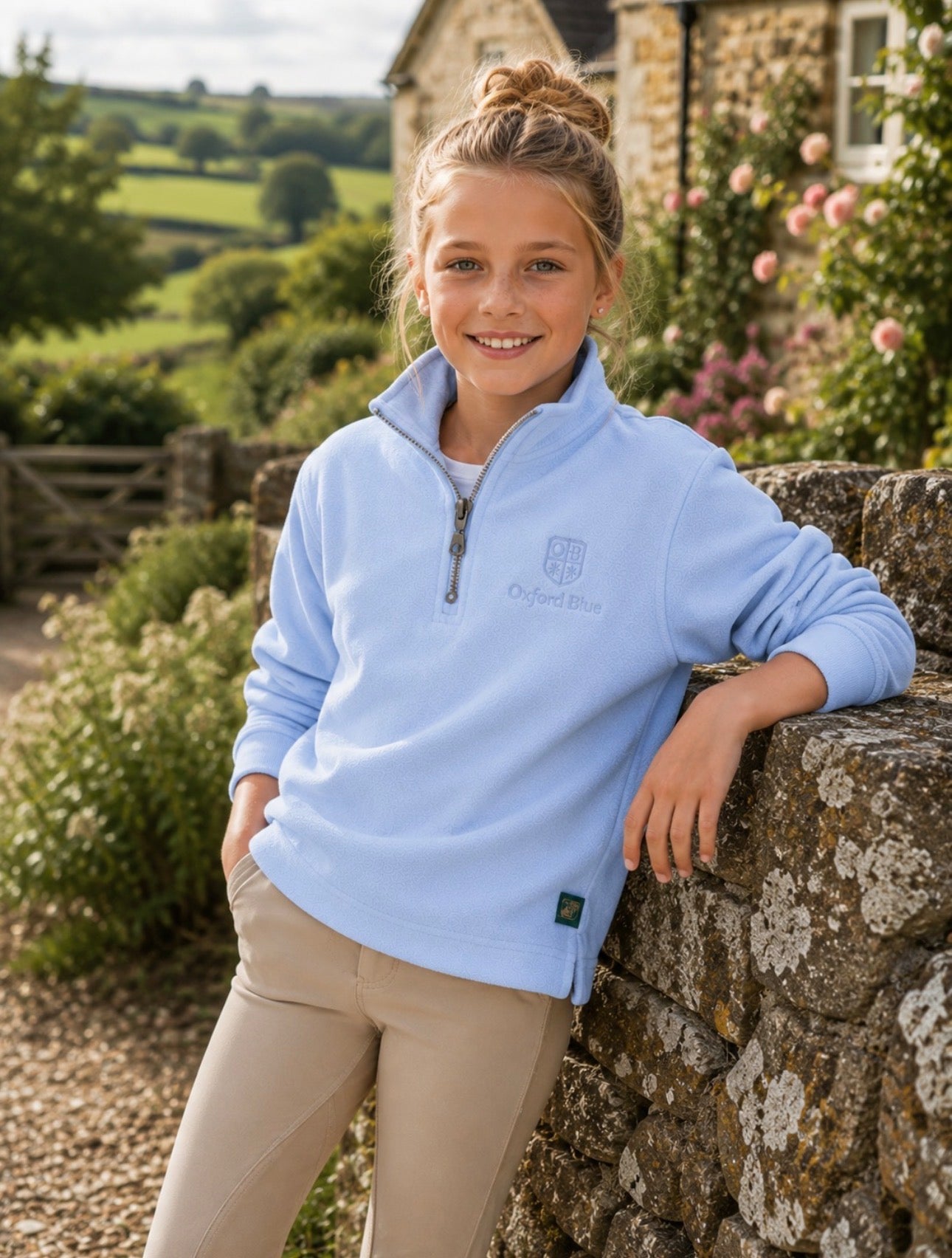 Oxford Blue Kids 1/4 Zip Sky Blue Fleece