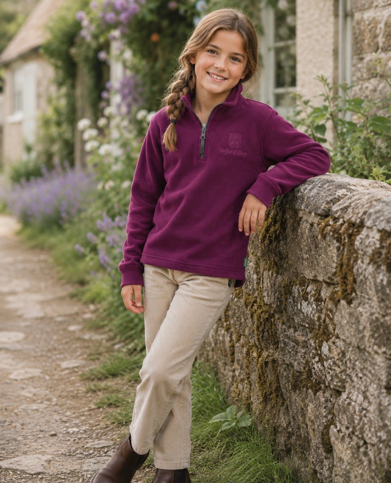 Oxford Blue Kids 1/4 Zip Plum Fleece