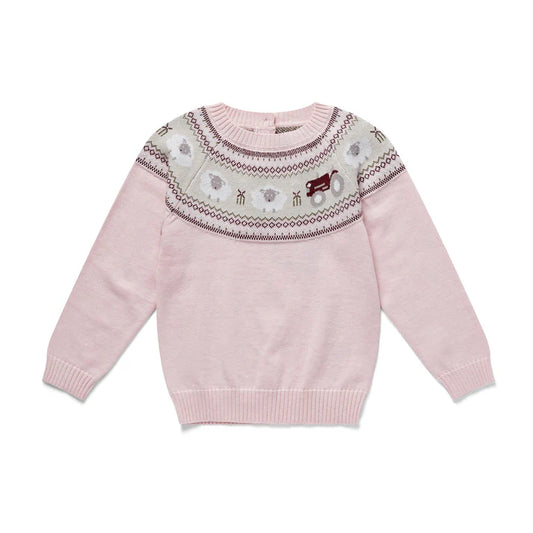 Eleanor Charles - Pink Marl Organic Cotton Sheep Jumper