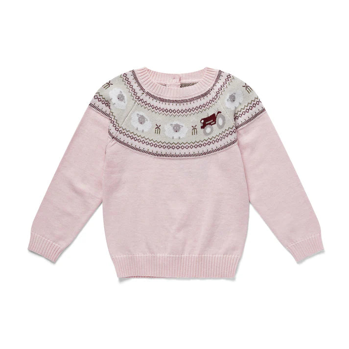 Eleanor Charles - Pink Marl Organic Cotton Sheep Jumper