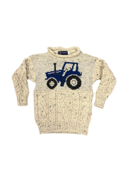 Kids Blue Tractor Wool Jumper in Aran Nepp