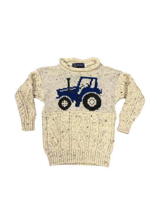 Kids Blue Tractor Wool Jumper in Aran Nepp