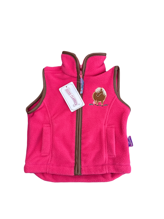 Girls' Pony Fleece Gilet in Pink with Brown Trim