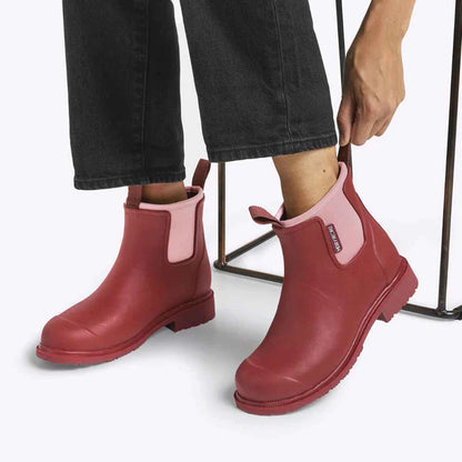 Merry People Bobbi Beetroot & Light Pink Ankle Wellington Boot