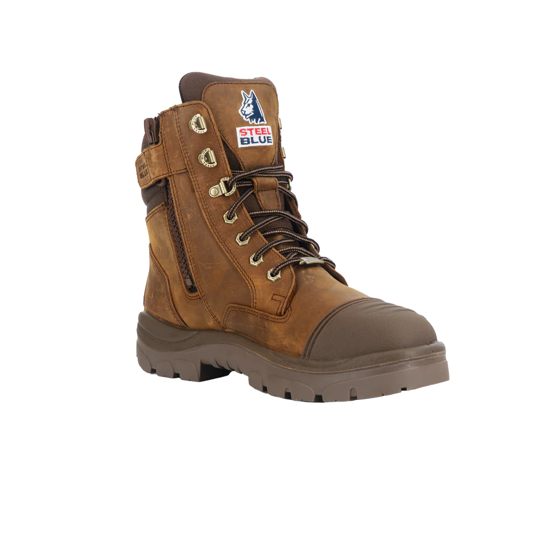 Steel Blue Southern Cross Zip Waterproof Scuff S7  Distressed Brown Safety Boots  -  392651