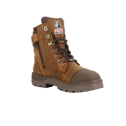 Steel Blue Southern Cross Zip Waterproof Scuff S7  Distressed Brown Safety Boots  -  392651