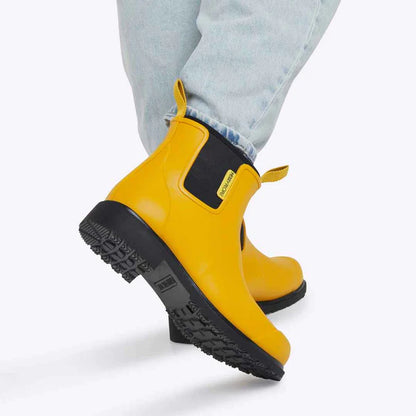 Merry People Bobbi Mustard Yellow & Black Ankle Wellington Boot