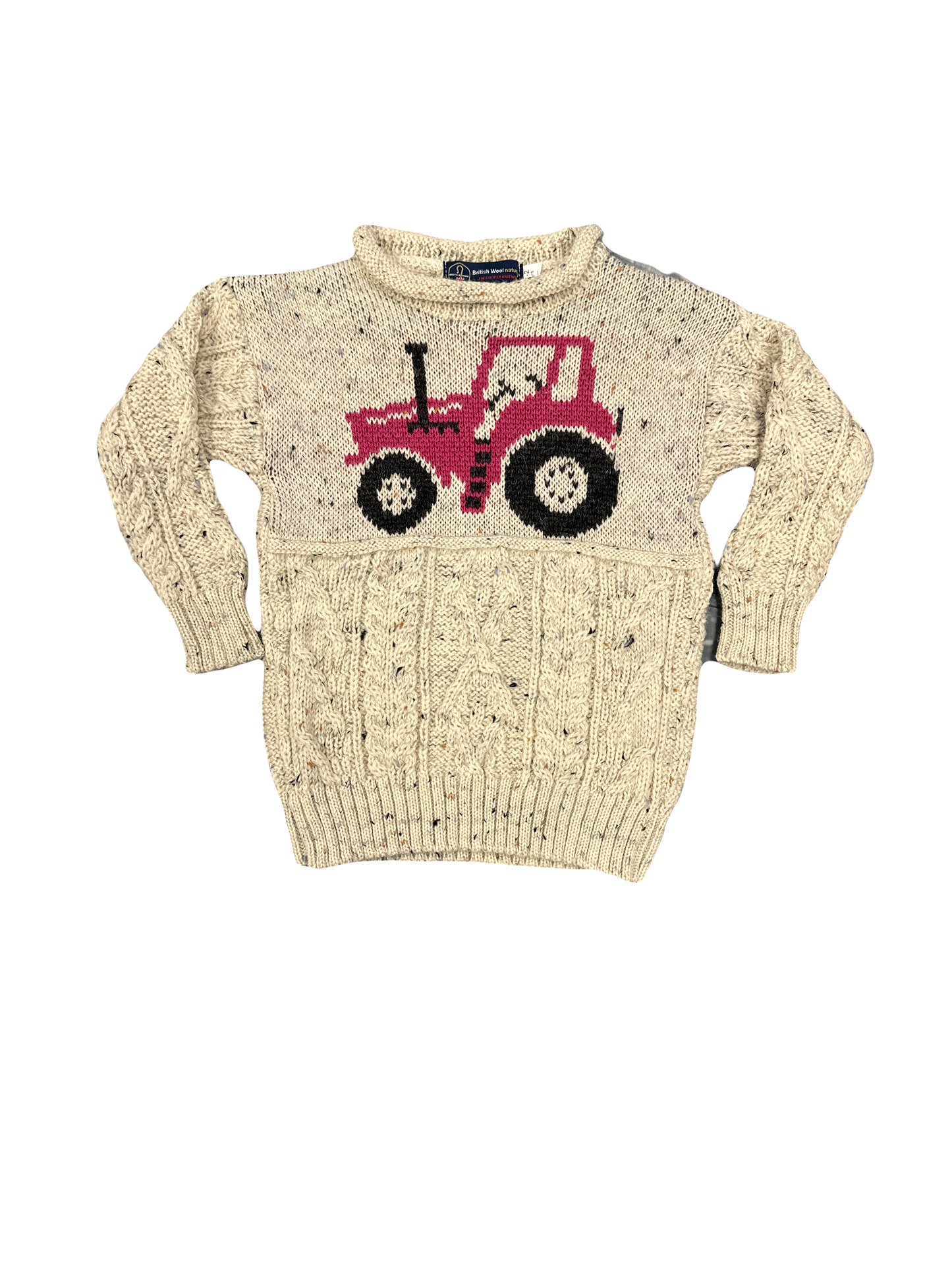Kids Pink Tractor Wool Jumper in Aran Nepp