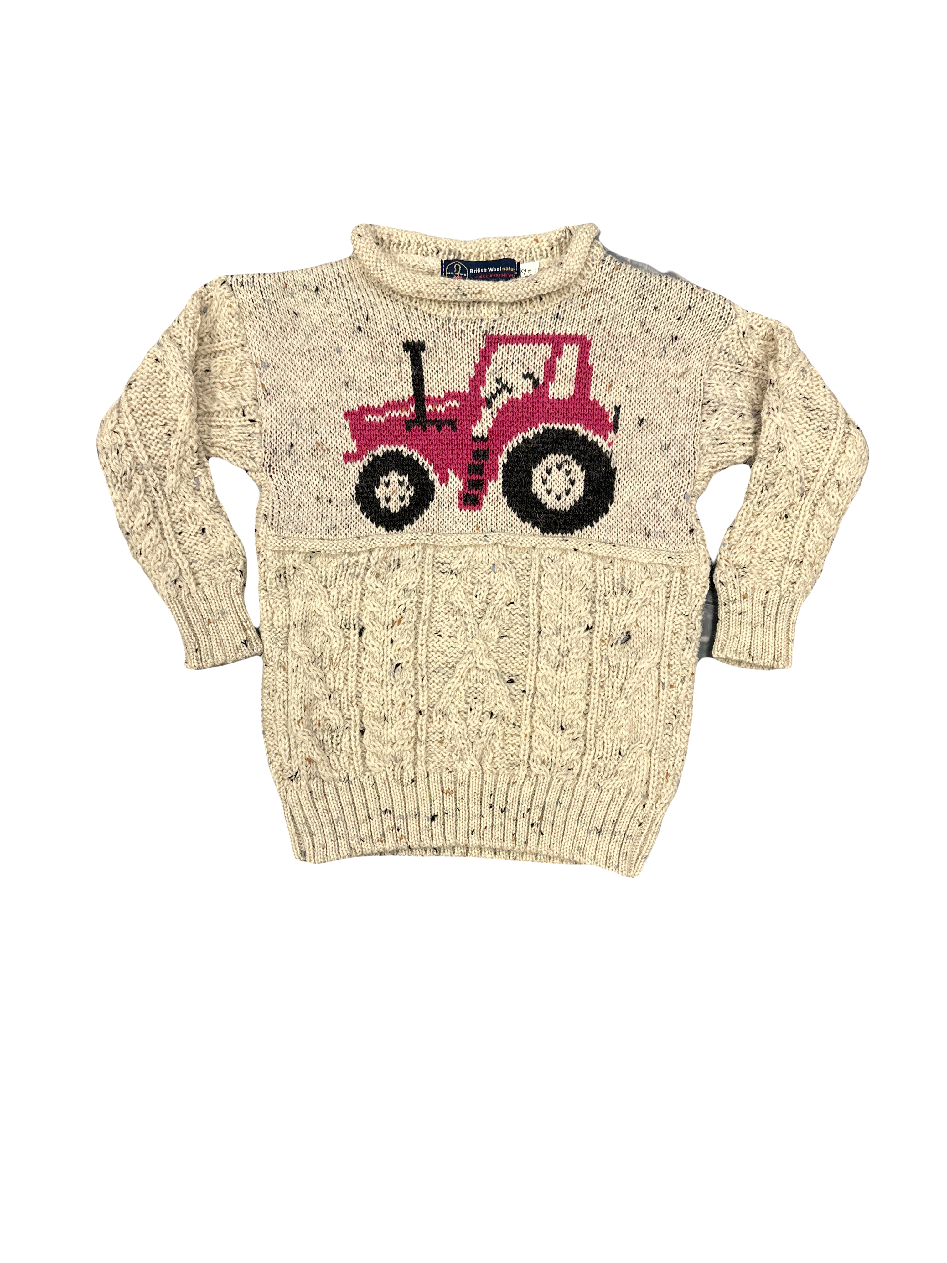 Kids Pink Tractor Wool Jumper in Aran Nepp