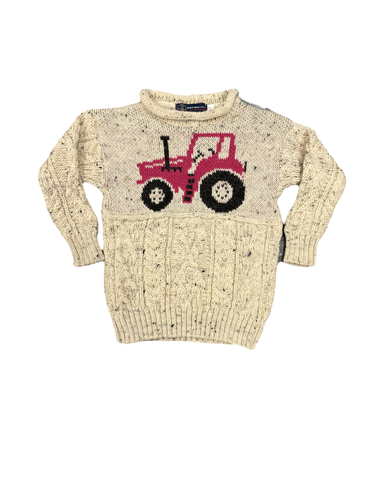 Kids Pink Tractor Wool Jumper in Aran Nepp
