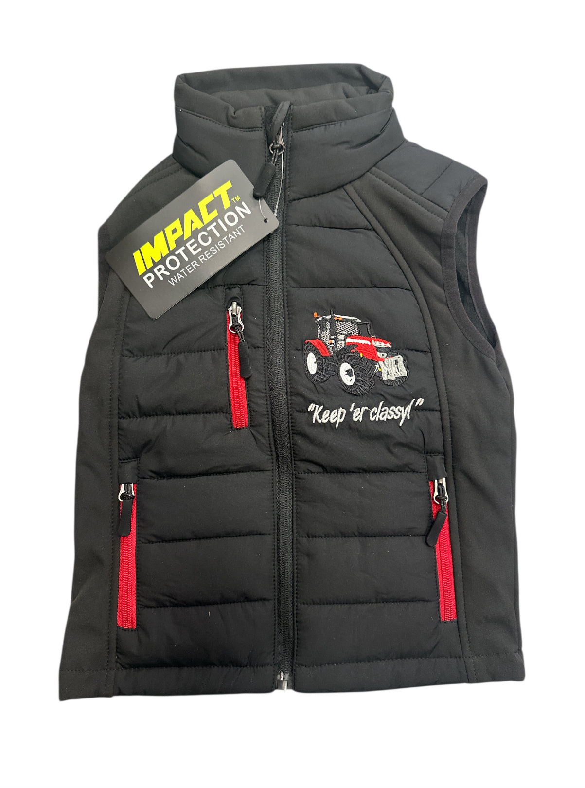 Kids Impact Black Quilted Bodywarmer Red Tractor with Colour Coded Pocket Zips