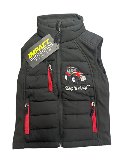 Kids Impact Black Quilted Bodywarmer Red Tractor with Colour Coded Pocket Zips