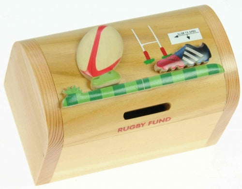 Children`s Wooden Rugby Money Box - ( Hidden Lock )