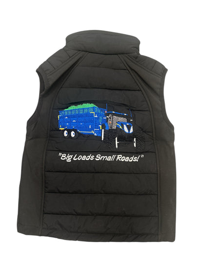 Kids Impact Black Quilted Bodywarmer Blue Tractor with Colour Coded Pocket Zips
