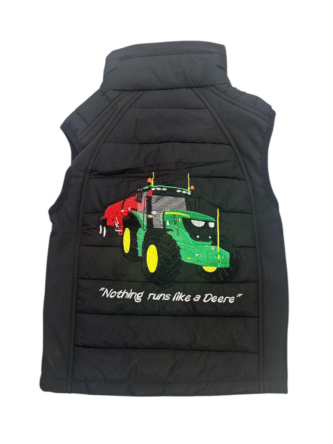 Kids Impact Black Quilted Bodywarmer Green Tractor with Colour Coded Pocket Zips