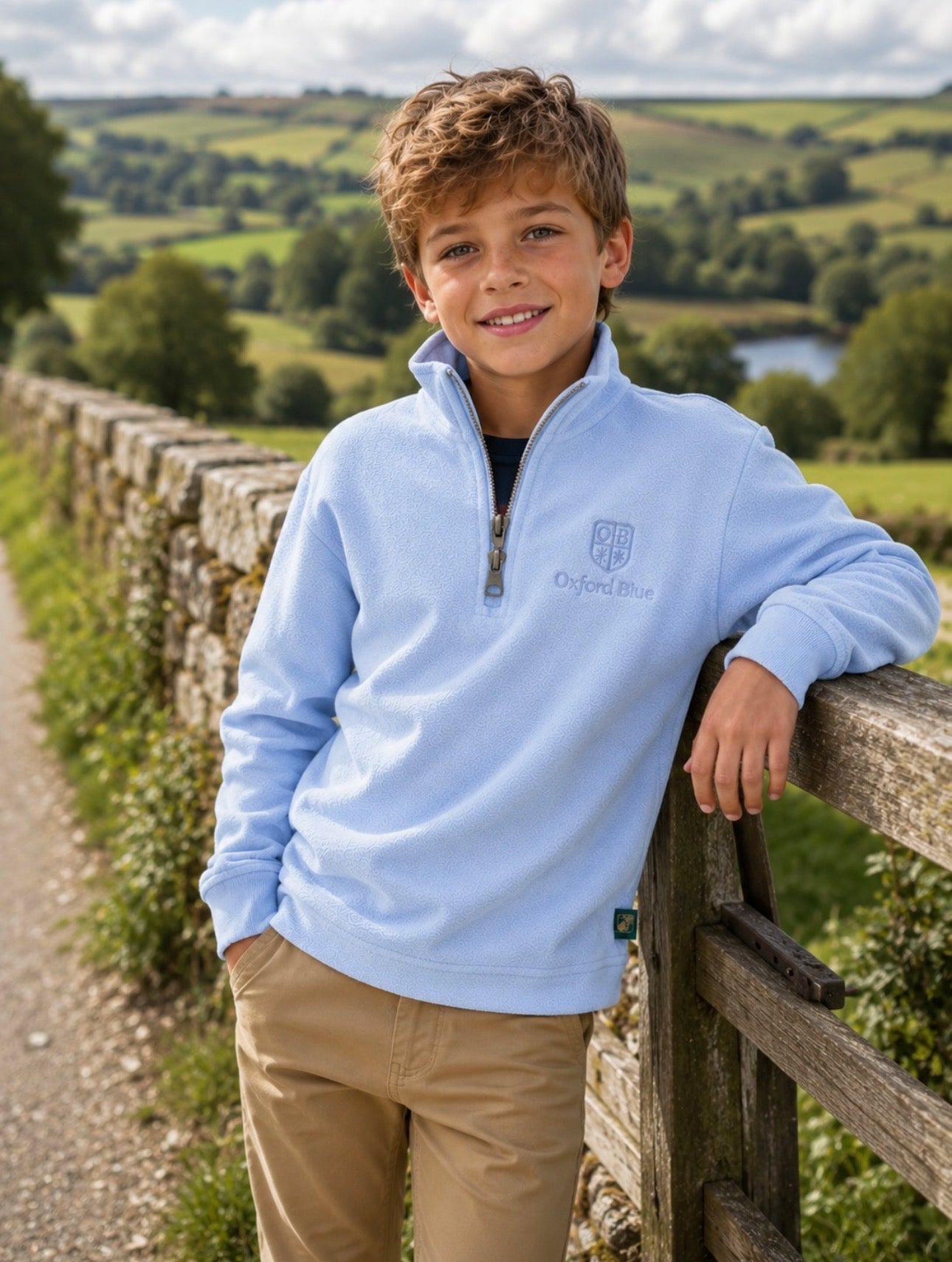 Oxford Blue Kids 1/4 Zip Sky Blue Fleece